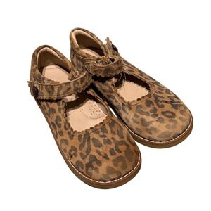 ELEPHANTITO Girl Scalloped Leather Mary Jane Leopard Brown Size 11.5 Hook & Loop
